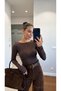 Transparente, dehnbare, figurbetonte Strickbluse mit U-Boot-Ausschnitt