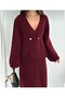 Women's Burgundy Soft Textured Top and Bottom Two-Piece Set - Cardigan-Skirt - 6