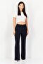 Women Regular Fit Stripe Straight Leg Pants, Navy - 4
