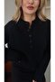 Button Detail Soft Textured Black Sweater - 2