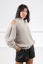 A.Beige Long Sleeve Off-Shoulder Cashmere Women's Knitwear Sweater
