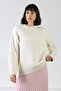 Ecru Long Sleeve Crew Neck Cashmere Oversized Women's Knitwear Sweater - 6