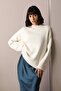 Ecru Long Sleeve Crew Neck Cashmere Oversized Women's Knitwear Sweater