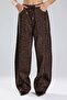Women’s Leopard Suede Fabric Elastic Waist Design Pants
