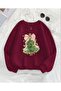 Burgundy Pine Tree Bow Detail Crew Neck Sweatshirt