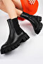 Thick Soled Elastic Genuine Leather Black Women's Boots Real Leather Women's Long Boots with Elastic Sides - 5