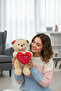 Cute Soft 35 cm Heart-Shaped Plush Teddy Bear with Red Buckle, Sleeping Companion Gift