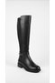 Women's Leather Boots with Flexible Diver Fabric Detailing at the Knee and Zipper Closure - 3