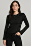 Women's Black Thick Textured See-Through Long Sleeve Blouse - 5
