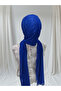 Glittery Cobalt Blue Gamze Single-Piece Ready-Made Shawl Ready-Made Turban Ready-Made Veil - 2