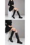 Women's Leather Boots with Flexible Diver Fabric Detailing at the Knee and Zipper Closure - 2