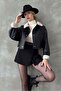 Women's Black Cropped Leather Coat – Fur Lined, Nubuck Collar Jacket