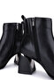 Women's Black Leather Heeled Boots - 5