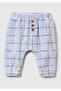 Baby Light Gray All over Square Patterned Sweatpants with Button Detail on the Front