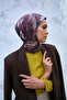 Viscose Velora Scarf Plum-Dried Rose-Petrol Blue Patterned Non-Slip Textured Durable 90X90 - 6