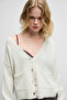 Esencia Women's V-Neck Long Sleeve Buttoned Pocketed Soft Textured Regular Knitwear Ecru Sweater - 3