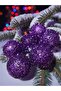 Christmas Tree Pine Tree Ornament Purple Color Sequin Glitter Model 6 Pieces 6 cm Christmas Ball - 2