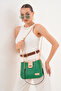 Women's Three-Compartment Lock Closure Adjustable Shoulder and Crossbody Strap Green Shoulder Bag - 5