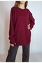 Women's Burgundy Oversized Zero Neck Basic Bol Sweater Yy101289 - 3