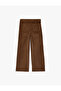 Applique Pocket Detailed Wide Leg Corded Fabric Velvet Trousers - 4