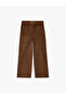 Applique Pocket Detailed Wide Leg Corded Fabric Velvet Trousers - 3