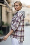 White-Lilac Hooded Long Sleeve Lumberjack Plaid Buttoned Pocket Woven Shirt 68 65 - 4