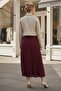 Burgundy Elastic Waist Casual Crinkle Long Woven Skirt 95 60 - 4