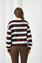 Women's Polo Neck Striped Soft Textured Oversized Knitwear Sweater - 6