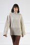 A.Beige Long Sleeve Women's Knitwear Sweater with Slit Turtlenecks on the Sides and Cashmere