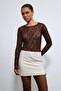 Brown Lace Detailed Transparent Blouse - 4