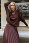 Tulle Detail on the Collar Front and Back V-Neck Mercerized Knitwear Women's Sweater - 6