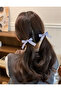 Blue Gingham Patterned Double Bow Rubber Buckle