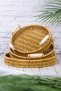 Ravena Rattan Decorative Presentation Serving Tray Set of 3 Round Tray with Wooden Handle - 6