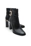 Women's Black Snake Patent Leather Square Toe 9.5 cm Heeled, Stylish Ankle Boots with Stone Buckle - 5
