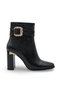 Women's Black Snake Patent Leather Square Toe 9.5 cm Heeled, Stylish Ankle Boots with Stone Buckle - 6