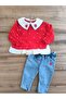 Laura Baby Strawberry Patterned Polka Dot Jeans Baby Girl Children's Top and Bottom Set - 5