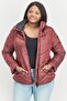 Women High Neckline Long Sleeve Chevron Puffer Jacket, Burgundy