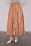 Camel gathered judge collar detailed skirt suit - 5