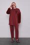 Burgundy Fur Sleeve Detailed Double Suit