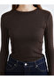 Two Mt Shop Quality Lcw Modest Brown Camisole Plain Tight & Slim Long Sleeve Women's Bodysuit - 3