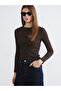Two Mt Shop Quality Lcw Modest Brown Camisole Plain Tight & Slim Long Sleeve Women's Bodysuit