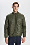 Windproof Warm Ultra Light Standard Fit Stand Collar Men's Khaki Puffer Jacket