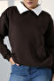 Relax Comfortable Loose Wide Cut Shirt Collar Cotton Women's Sweatshirt 21985 Brown - 2
