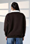 Relax Comfortable Loose Wide Cut Shirt Collar Cotton Women's Sweatshirt 21985 Brown - 4