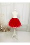 Christmas & Noel Party Girl's Red Tutu Skirt with Moving White Pompoms - 2