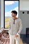 Buttoned Striped Knitwear Sweater Brown