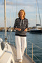 Women's Plus Size Striped Collar Lace-Up Three Quarter Sleeve Transitional Blouse / Sweatshirt