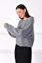 Gray Round Neck Wool Women's Knitwear Sweater - 3