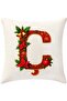 Digital Printed Red Letter C Decorative Throw Pillow Cover with Christmas Pine Decoration - 4