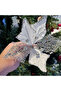 28 cm - Poinsettia White Sequined Bud Tulle Christmas Flower Luxury Decorative Ornament - 2